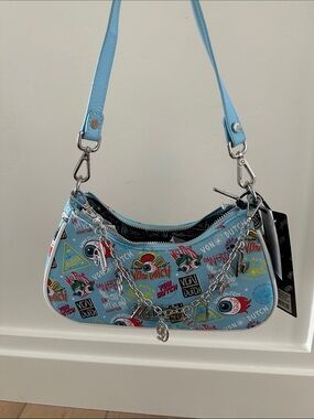 Von Dutch Sky Blue Graphic Chain Shoulder Bag